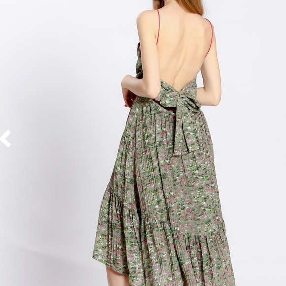 THE KORNER Floral Green Tiered Midi Dress with Spaghetti Straps - Picture 5 of 8